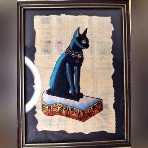 Ancient Egypt Framed Glass Papyrus Reproduction Bastet Goddess Souvenir